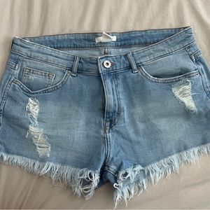 H&M HIGH WAISTED SHORTS WORN ONCE SIZE 8 DENIM BLUE